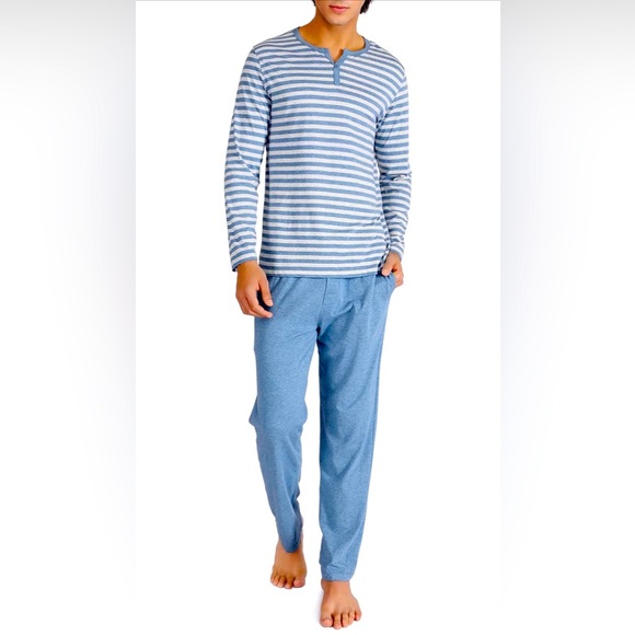 New David Archy Men's Cotton Strip Sleep ware Loungewear Top&Bottom SET - Picture 9 of 16